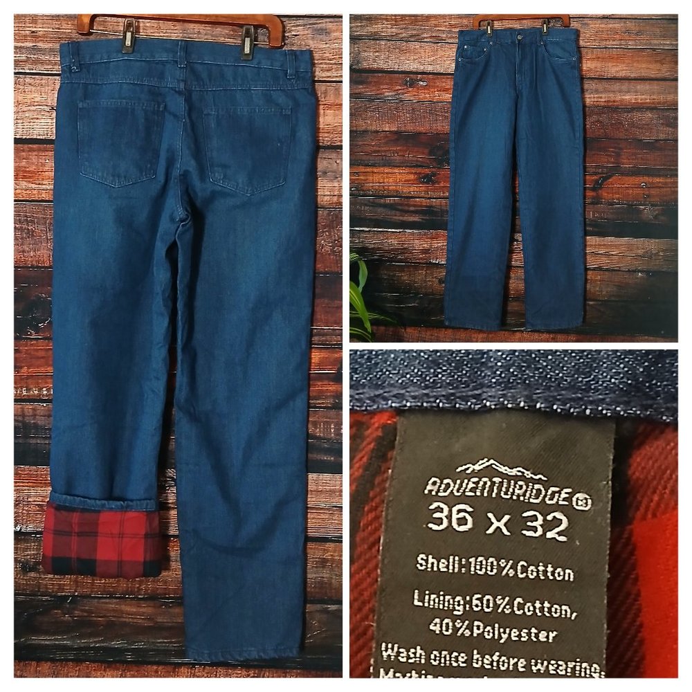 Adventuridge Flannel Lined Jeans Mens 36X32 Straight Dark Blue Denim